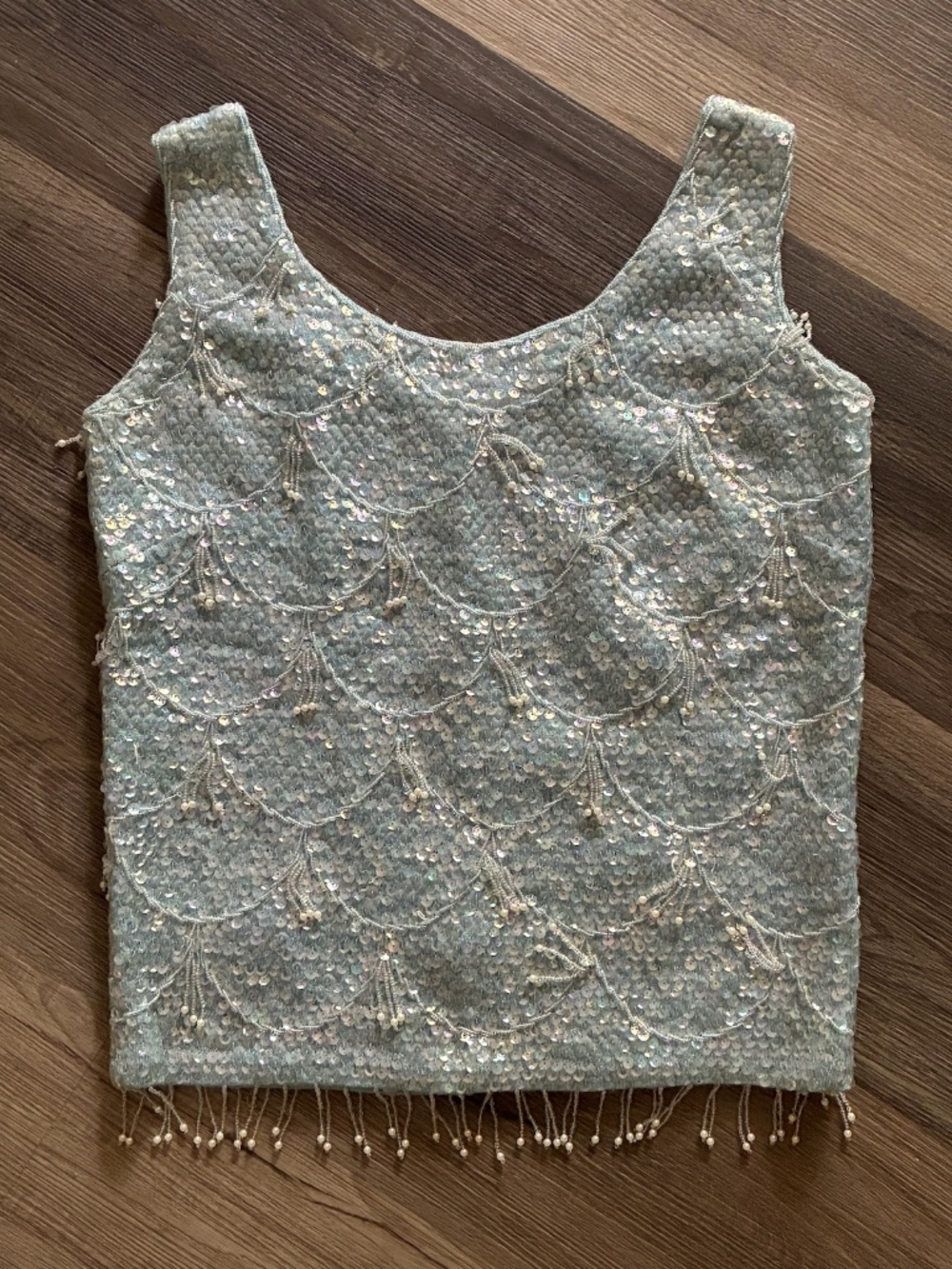 1960s Sequin Sweater Sleeveless Baby Blue Wool Sz S M